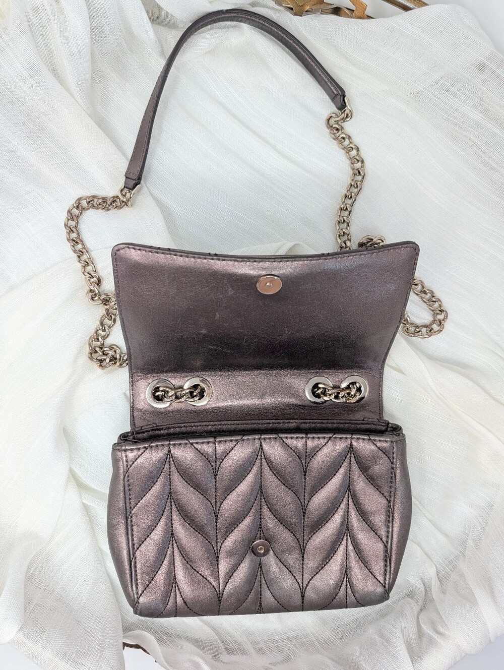Kate Spade Emelyn Quilted Metallic Purple Crossbody Bag - Picture 5 of 8